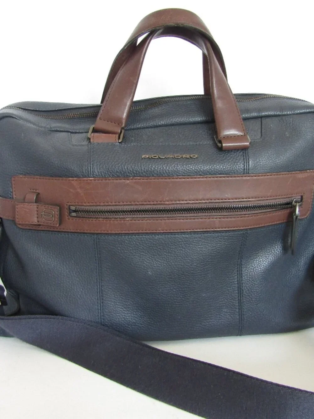 Piquadro Men's Blue/Brown  Leather Work Bag Briefcase